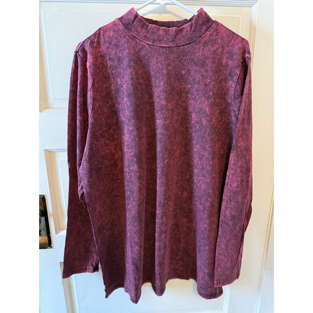Zenana Outfitters Women Mock Neck‎ Long Sleeve Tie Dye Tunic Top 3X